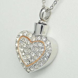Two Tone Heart Cremation Urn Necklace || Looks Like April Birthstone || Ashes Keepsake || Memorial Necklace