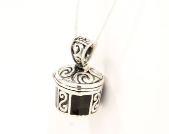 Black Onyx and Genuine 925 Sterling Silver Urn Necklace || Ashes Keepsake || Cremation Jewelry