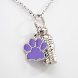 Purple Paw Urn Necklace || Dog or Cat Ashes Keepsake || Pet Memorial Jewelry