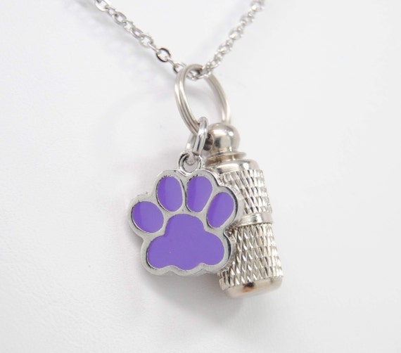 Purple Paw Urn Necklace || Dog or Cat Ashes Keepsake || Pet Memorial Jewelry
