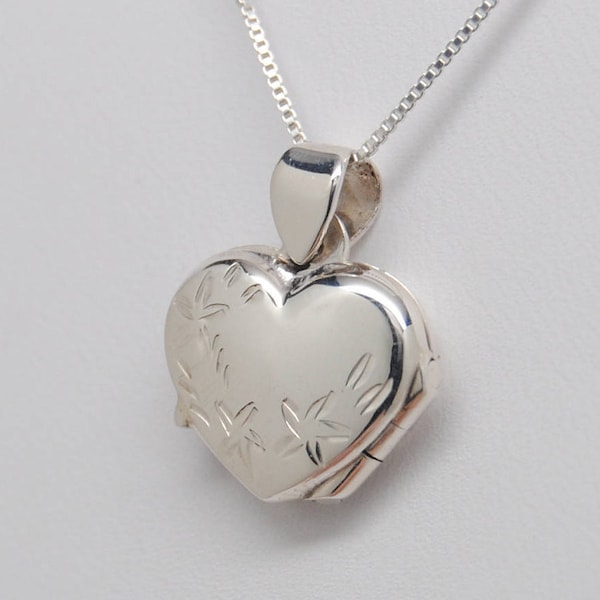 Petite Picture Locket Necklace in Genuine 925 Sterling Silver with Engraved Floral Border || Fine Memorial Gifts