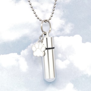 Cremation Urn Necklace || Dog or Cat Ashes Keepsake || Engraveable White Paw Urn || Pet Memorial
