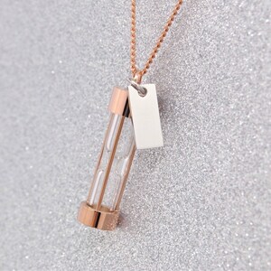 Hourglass Urn Necklace with Engravable Tag || Rose Gold Ashes Keepsake