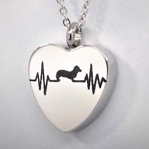 Dachshund Heartbeat Ashes Holder Necklace l| Doxie Keepsake Jewelry || Engravable Heart Urn || Dachshund EKG