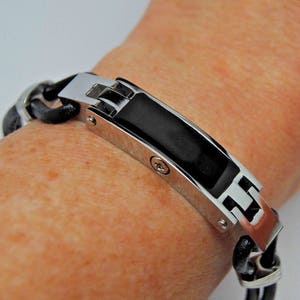 Women’s 7.5” Urn Bracelet || Stainless Steel with Black Leather Strap || Cremation Ashes Keepsake || Engravable Back