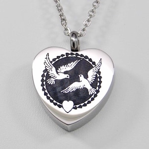 Doves Heart Ashes Holder Necklace l| Memorial Keepsake Jewelry || Engravable