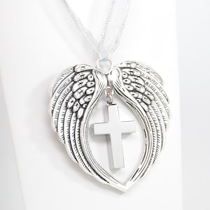 Cremation Urn Cross Memorial Ornament || Engravable Ashes Keepsake || Sympathy Gifts || Christmas Decoration for Ashes || Angel Wings Urn