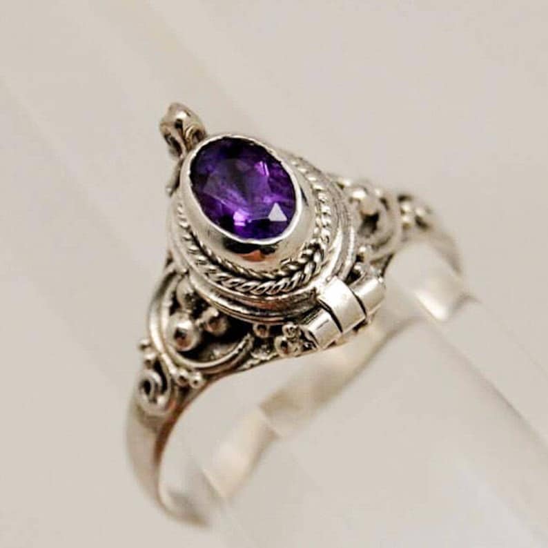 Cremation Urn Ring with Genuine Oval Purple Amethyst in 925 Etsy
