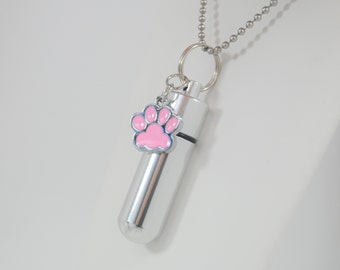 Cremation Urn for the Car || Dog or Cat Ashes Keepsake || Engraveable Pink Paw Urn || Memorial Car Charm ||  Pet Car Charm