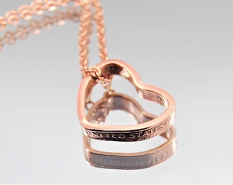 Lucky Penny Heart Necklace || US Coin Necklace || Penny Necklace || Coin Jewelry || Handmade Jewelry, Gifts for Women, Valentine's Day Gifts