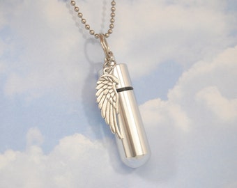 Cremation Jewelry || Angel Wing Urn Necklace || Memorial Necklace || Engravable Ashes Keepsake