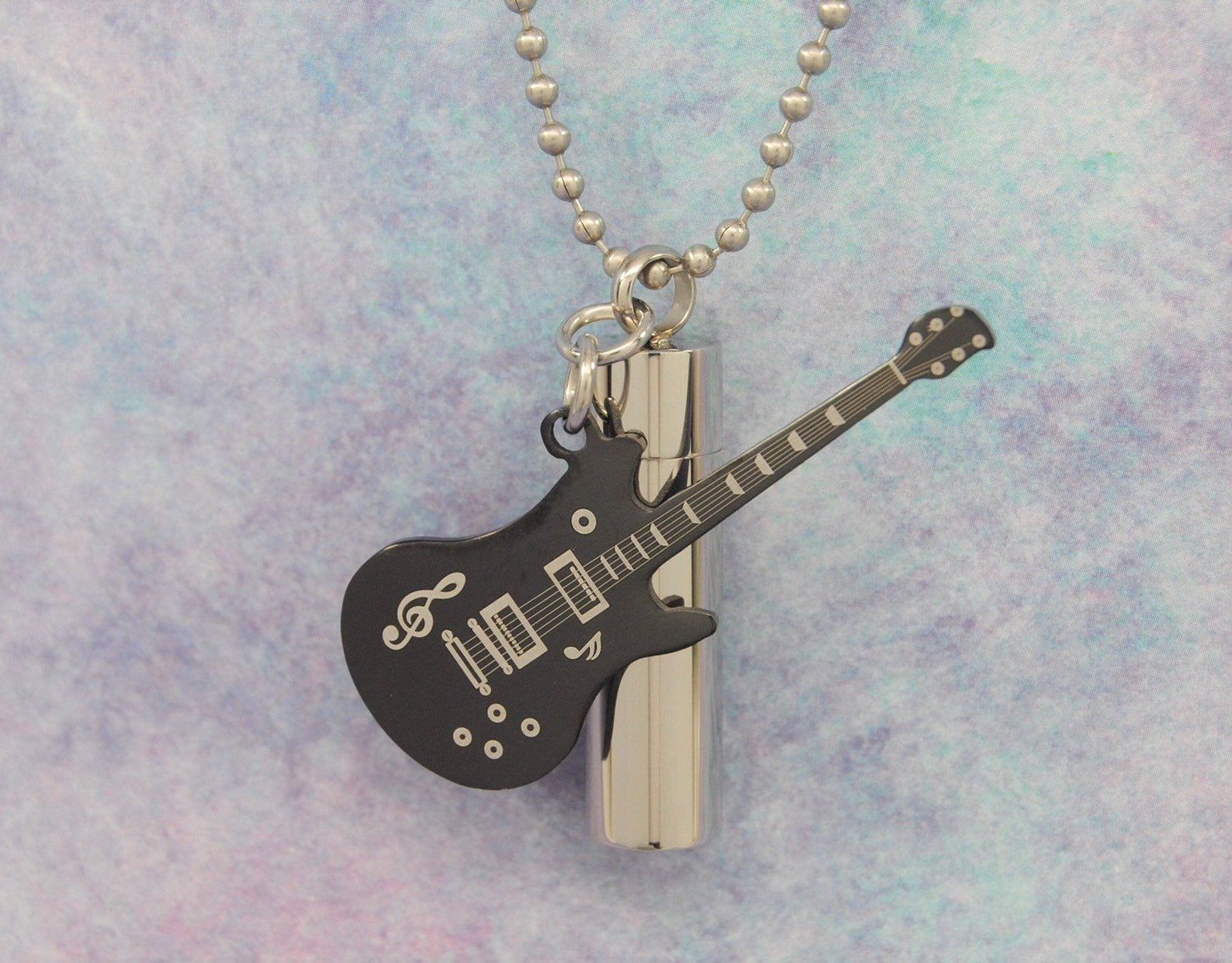 Cremation Urn Necklace With Black Electric Guitar Charm Etsy