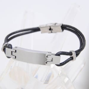 Women’s 7.5” Two-Sided Engraveable Stainless Steel with Black Leather Cord Urn Bracelet || Ashes Keepsake