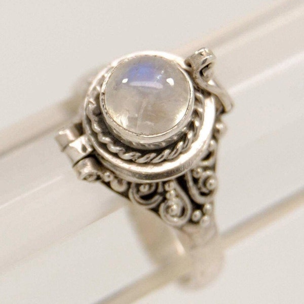 Ashes Keepsake Urn Ring || Round Moonstone Ring in Genuine 925 Sterling Silver || June Birthstone Urn || Memorial Jewelry || Cremation Ring