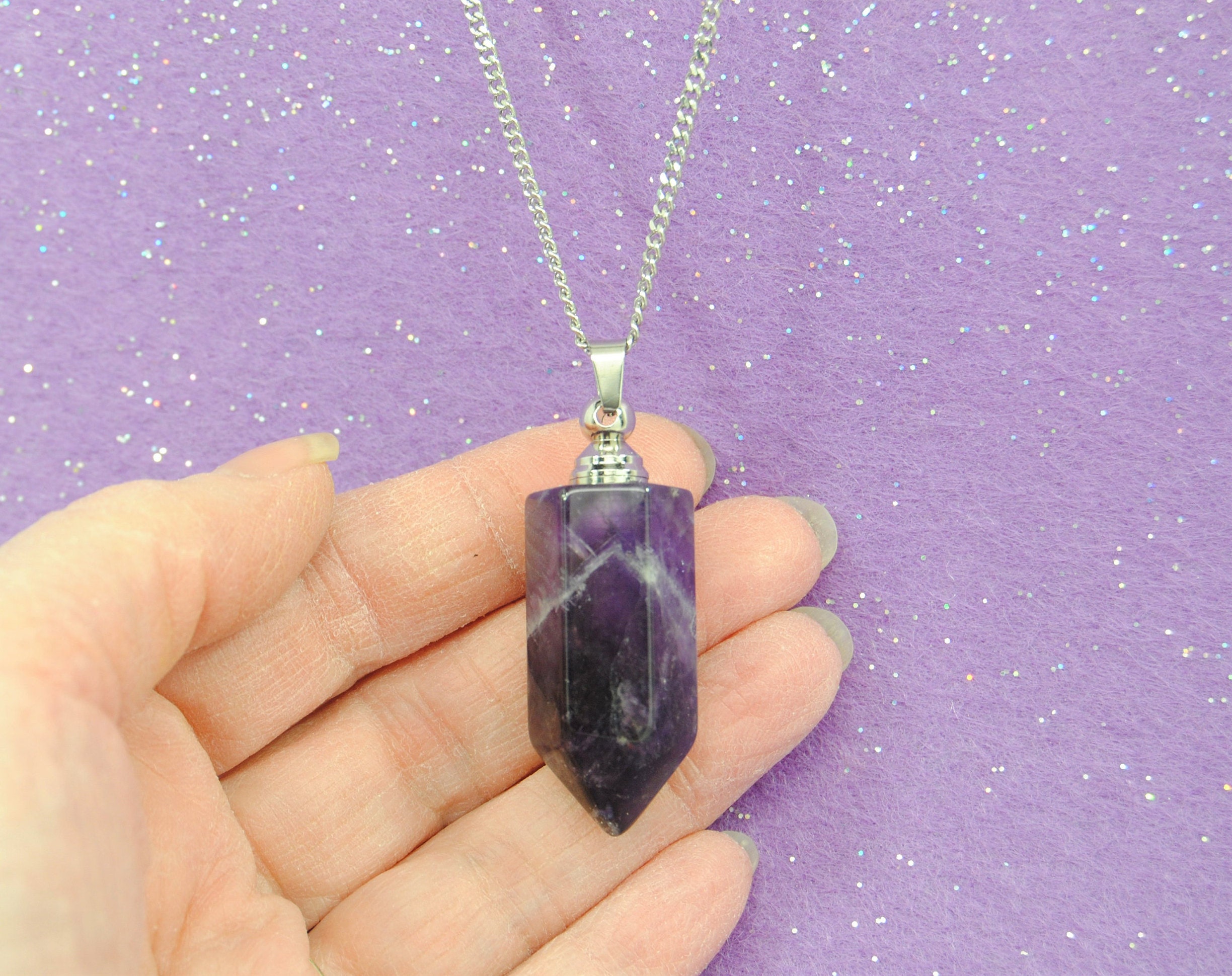 Amethyst Urn Necklace Cremation Jewelry Crystal Ashes Keepsake