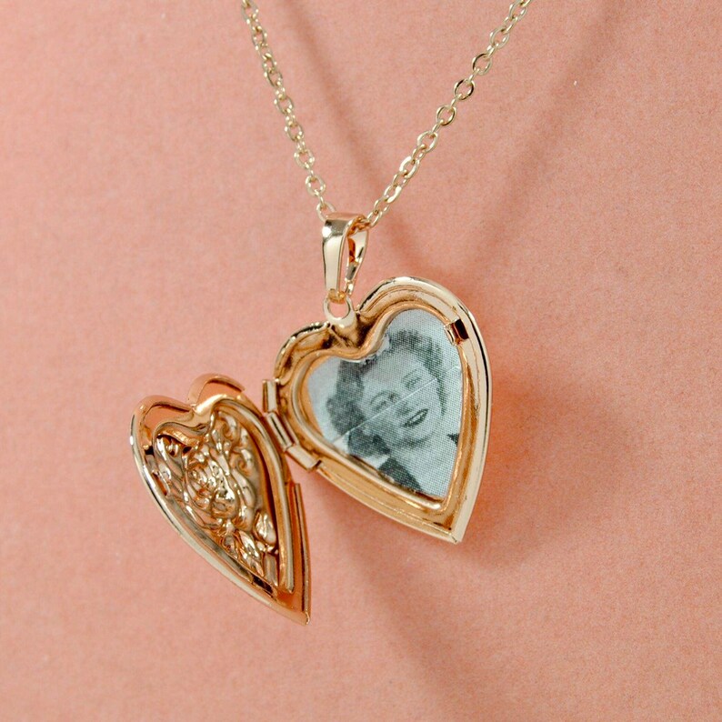 Roses Picture Locket Necklace Rose Gold Over Stainless Etsy