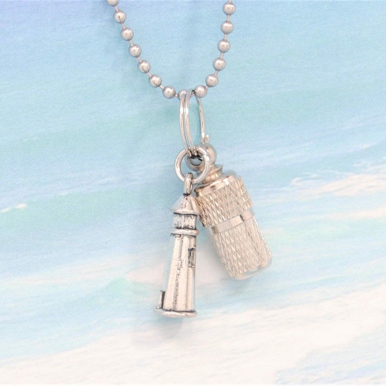 Ashes Jewelry for Lighthouse Lovers Capsule Urn with Lighthouse Charm