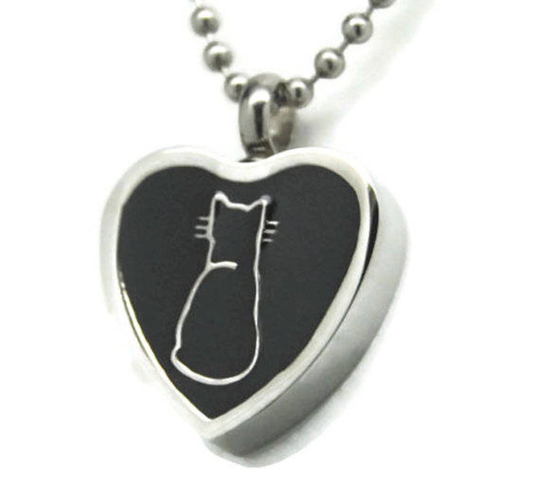 Black Cat Urn Necklace Feline Ashes Holder Engraveable Kitty Memorial Chain Choice Etsy