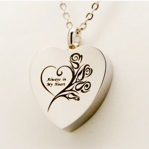 Always in my Heart with Roses Cremation Urn Necklace || Ashes Keepsake || Engraveable