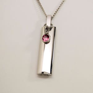 Engraveable Cremation Urn Necklace with Pink Tourmaline Color Crystal Charm || October Birthstone