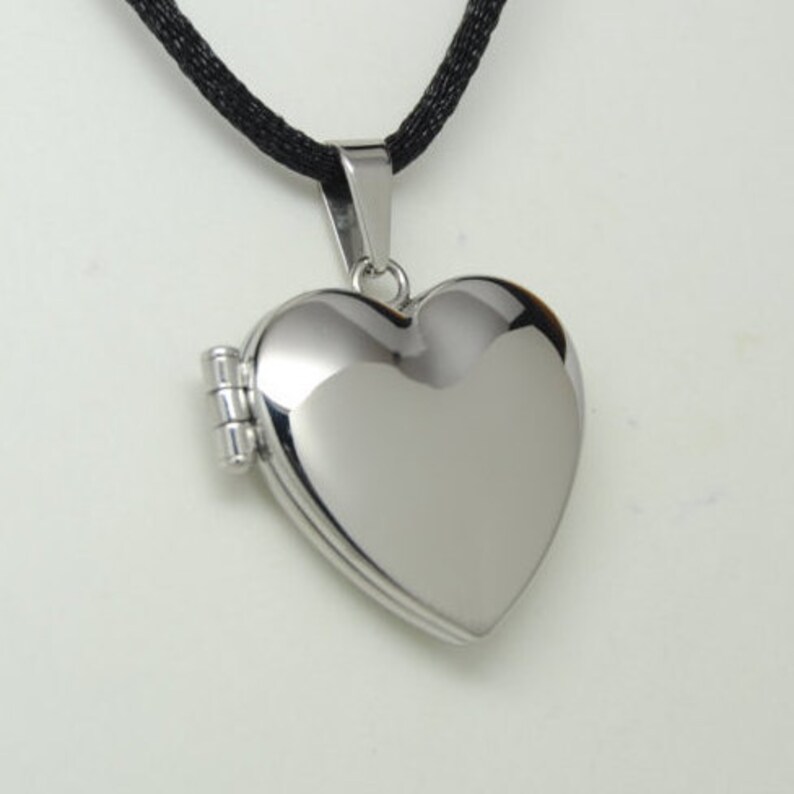Heart Picture Locket Necklace in Stainless Steel Photo Keepsake Jewelry Chain Choice Engravable image 2