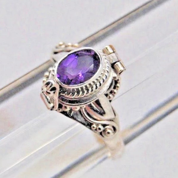 Purple Amethyst Cremation Ring in Sterling Silver 925 || February's Birthstone || Ashes Holder Jewelry