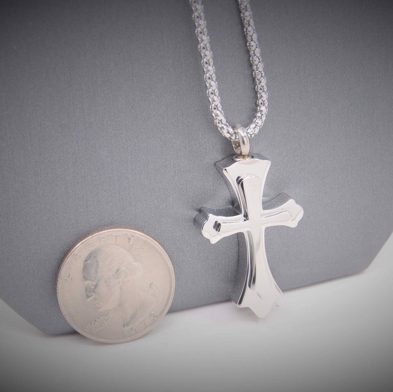Raised Cross Cremation Urn Necklace Men/'s Memorial Keepsake in Stainless Steel