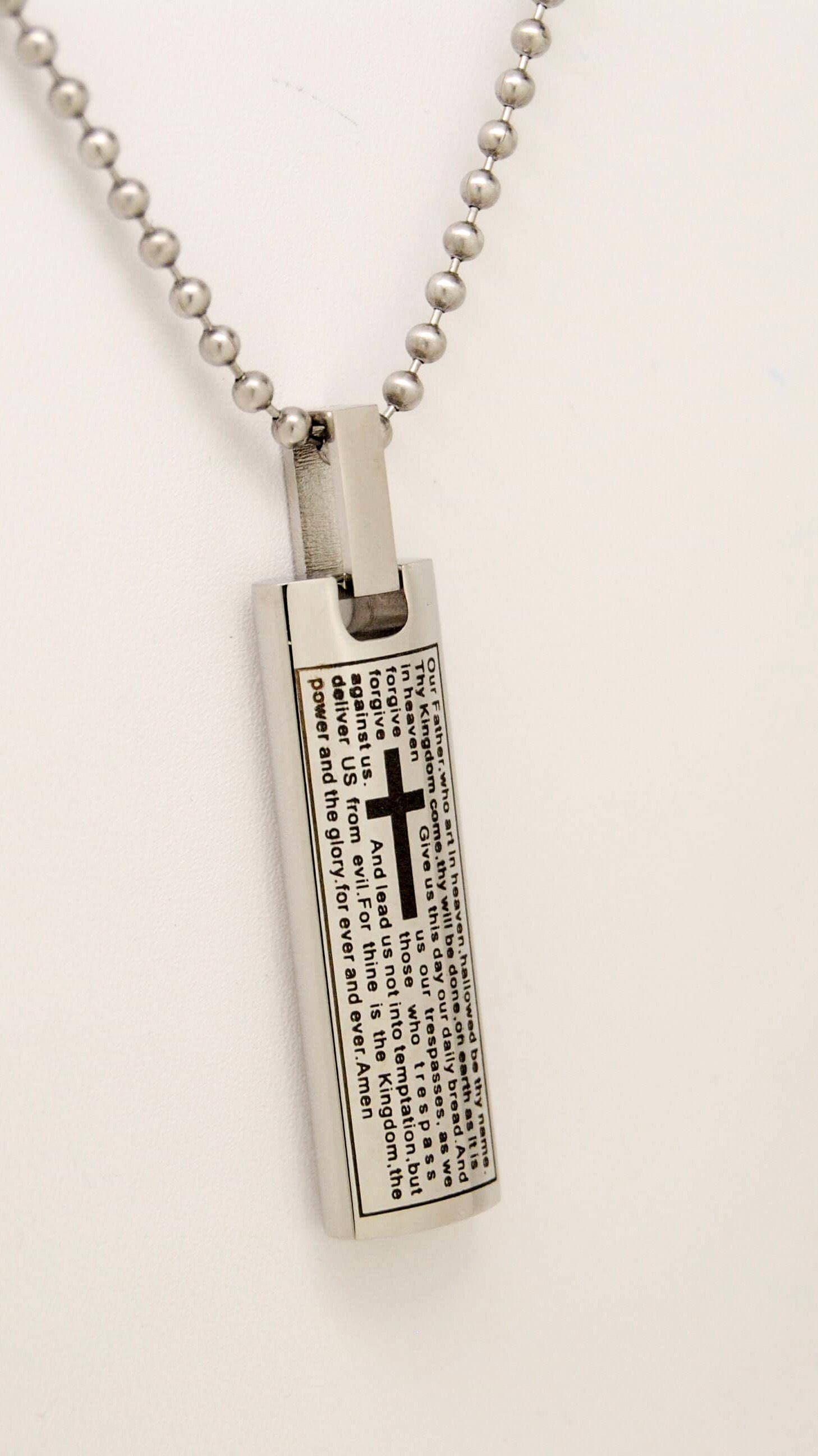Devslibr Memorial Cross Pendant Urn Necklaces for Ashes Stainless Steel Keepsake Version Lord's Prayer Pendant Necklace 