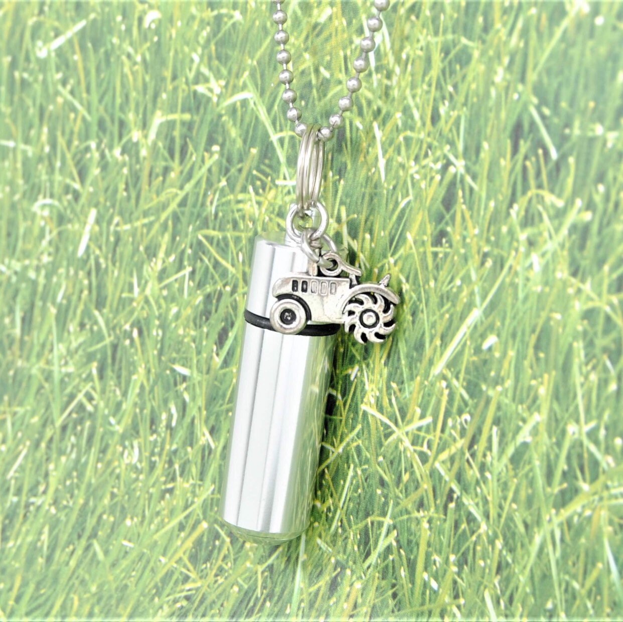 Tractor Cremation Urn Necklace || Human or Pet Ashes Keepsake || Farmer Memorial Jewelry || Engravable