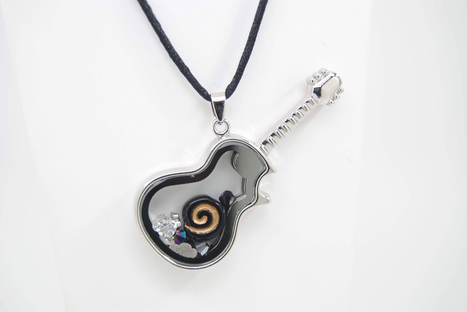 Black & Silver Guitar Memory Locket in Stainless Steel Etsy