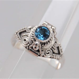 Blue Topaz Sterling Silver Cremation Ring || December's Birthstone Cremation Jewelry || Ashes Holder Ring || Urn Ring