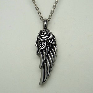 Rose Angel Wing Cremation Urn Necklace || Memorial Keepsake || Ashes Holder || Human or Pet Ashes Holder