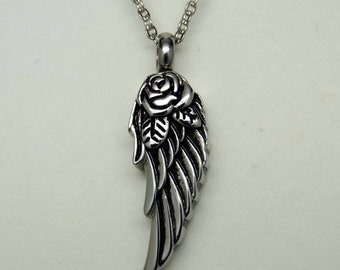 Rose Angel Wing Cremation Urn Necklace || Memorial Keepsake || Ashes Holder || Human or Pet Ashes Holder