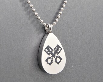 Piston Cremation Urn Necklace, Car Lover's Cremation Jewelry, Men's Ashes Holder, Auto Mechanic, Technician Memorial
