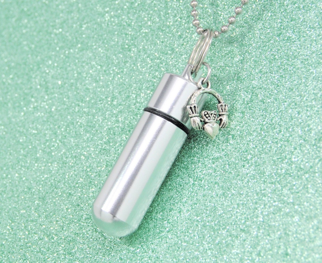 Claddagh Charm and Cylinder Cremation Urn Necklace || Celtic Ashes