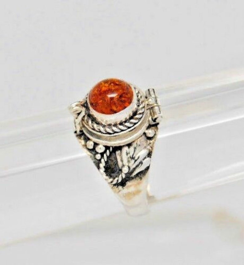 Amber Urn Ring in 925 Sterling Silver Ashes Keepsake Size 7