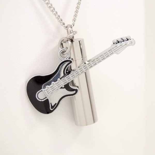 Cremation Urn Necklace with Guitar Charm || Tribute to a Musician or Music Lover || Chain Choice || Engravable Urn