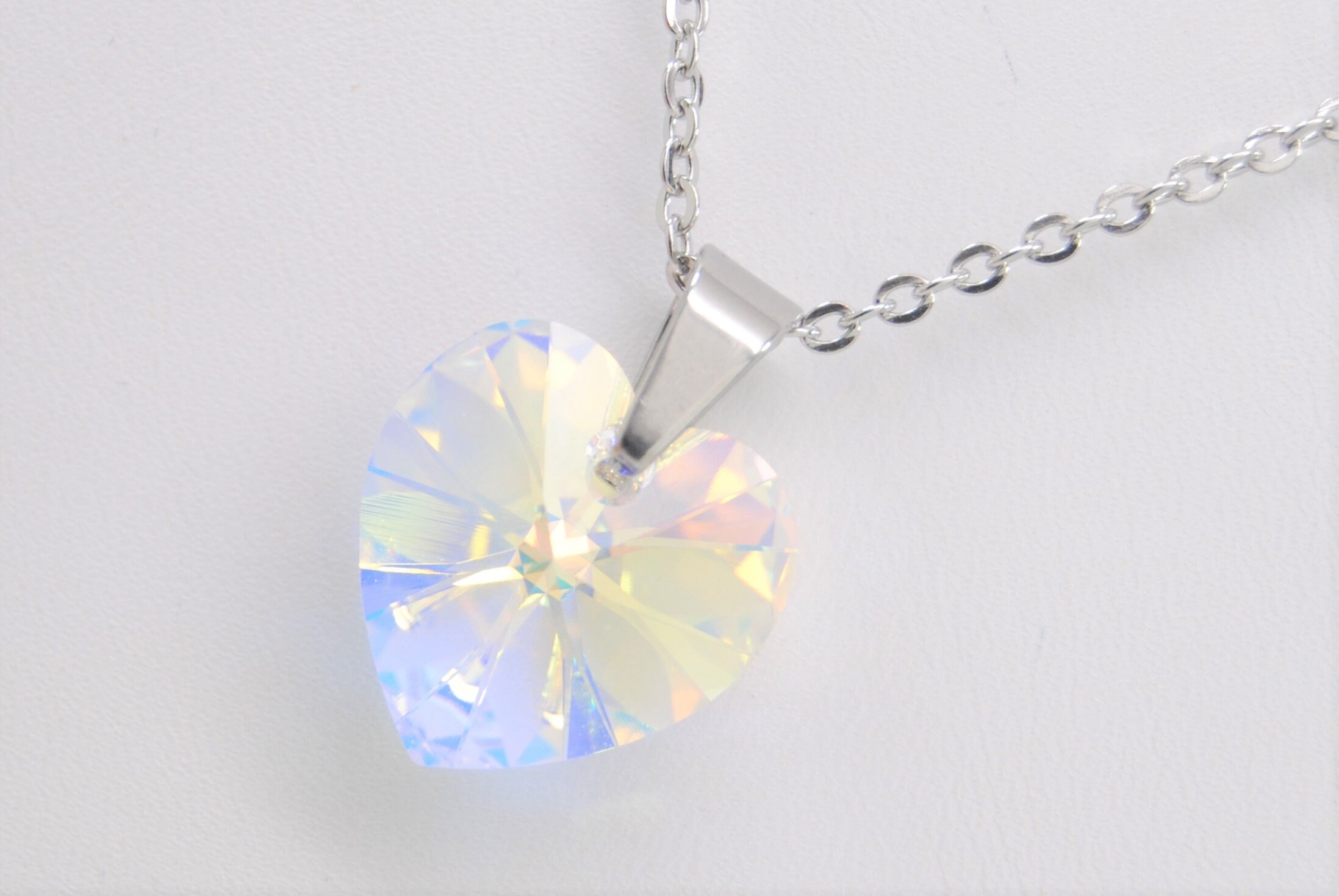 Aurora Borealis Crystal Heart Necklace With Swarovski Crystal - Etsy
