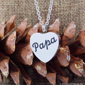 Papa Heart Cremation Urn Necklace in Stainless Steel || Chain Choice || Engravable
