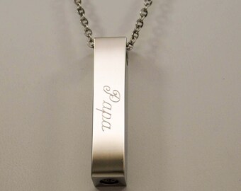 Engraveable Papa Cremation Urn Necklace || Ashes Keepsake in Unisex Style || Chain Choice