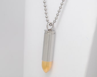 Bullet Urn Necklace || Cremation Ashes Keepsake || Hunter or Sportsman&#39;s Memorial || Gold and Silver Bullet Urn