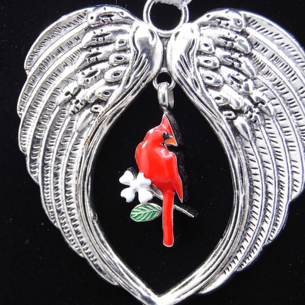Cardinal with Angel Wings Cremation Urn Memorial Ornament || Holds Human or Pet Ashes || Christmas Decoration