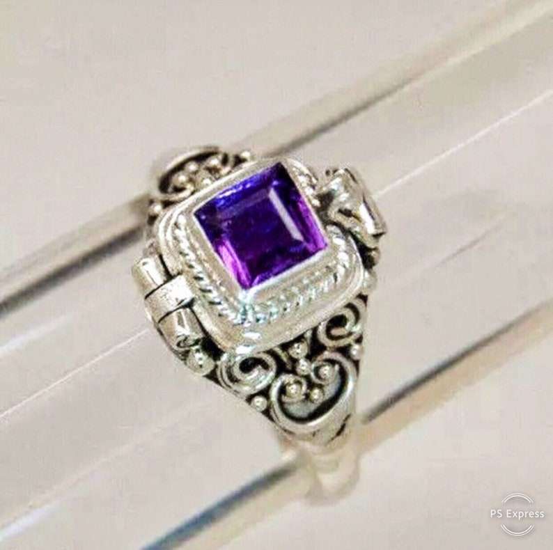 Cremation Urn Ring with Genuine Amethyst in 925 Sterling Etsy
