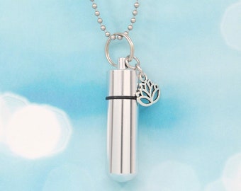 Lotus Cremation Urn Necklace || Human or Pet Ashes Keepsake || Engraveable Memorial Jewelry