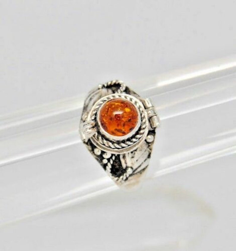 Amber Urn Ring in 925 Sterling Silver Ashes Keepsake Size 7