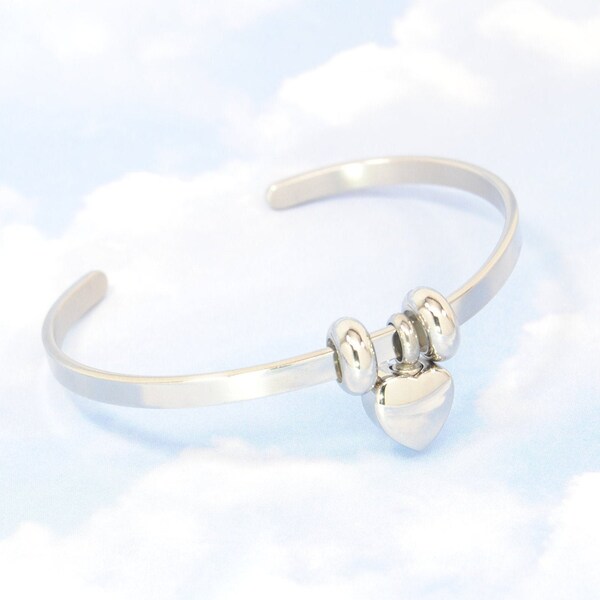 Women's Cremation Bracelet, Stainless Steel with Mini Heart Ashes Holder, Everyday Memorial Jewelry, Quality Cuff Urn Bracelet