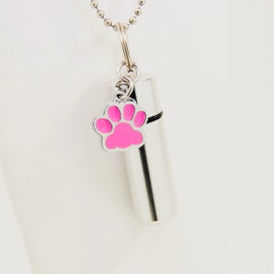 Pink Paw Ashes Holder Necklace || Pet Memorial Keepsake || Engraveable Pet Memorial || Cremation Jewelry