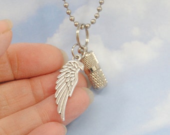 Cremation Jewelry, Angel Wing Urn Necklace || Memorial Necklace || Ashes Keepsake || Ashes Cylinder