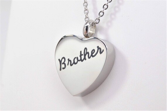 Brother Heart Cremation Urn Necklace Engravable Ashes Holder Jewelry