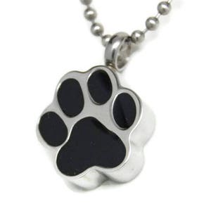 Black Paw Print Dog or Cat Ashes Keepsake || Chain Choice || Engraveable Stainless Steel